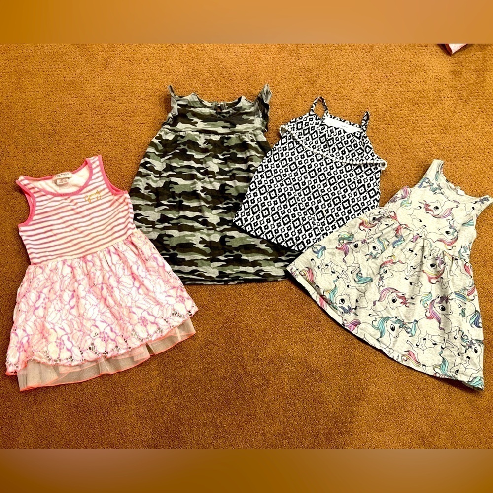 Bundle of 4 Girls Dresses Size 4/4T Camo Floral Unicorn Southwestern